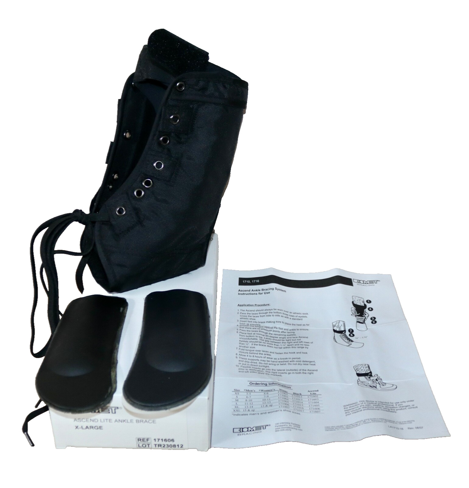 Biomet Ascend Lite Lace Up Ankle Brace ~ Adult X-Large ~ Black #171606 NEW