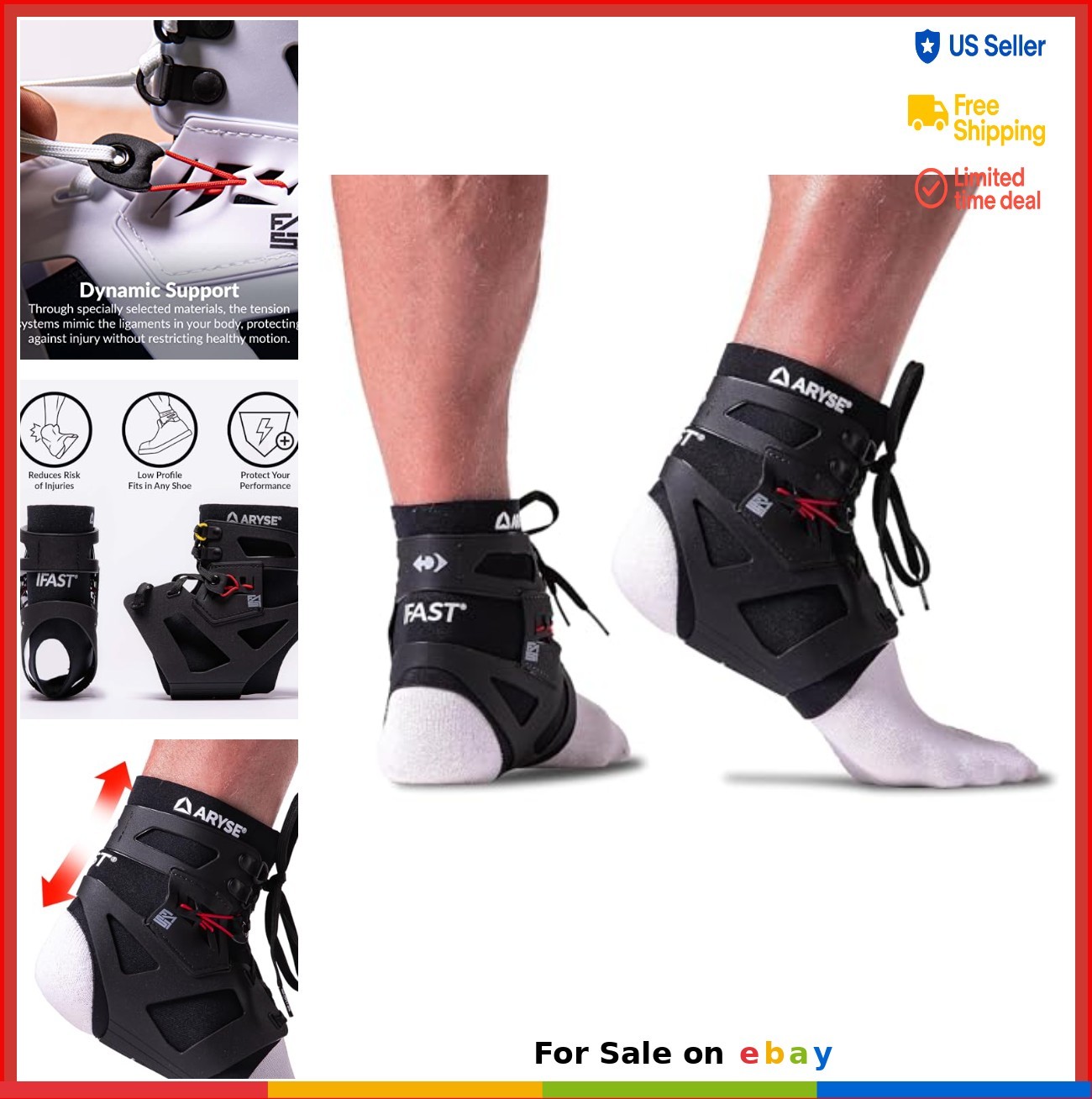 Ankle Brace Stabilizer X-Large Black for Basketball Soccer Volleyball Sports