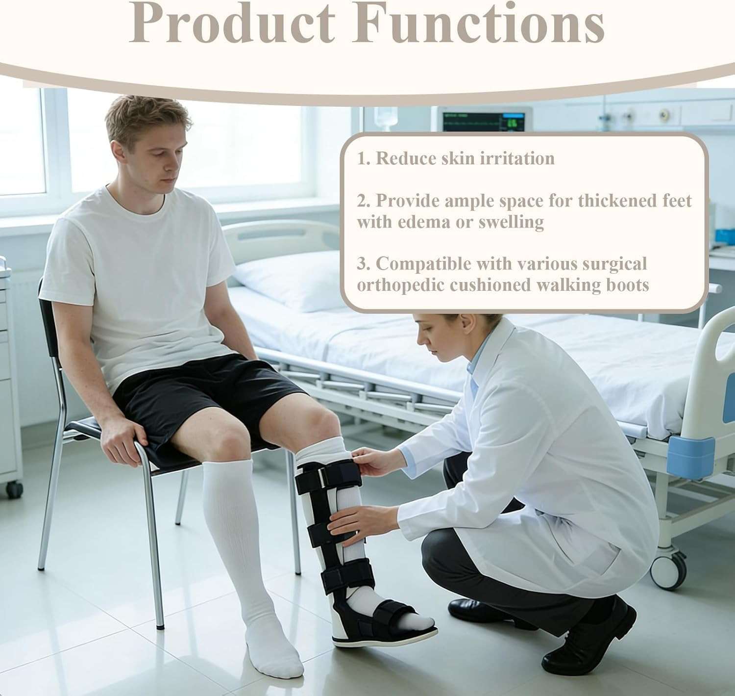 Walking Boot Socks, 3 Pairs Cotton Replacement Orthopedic Liner Compatible