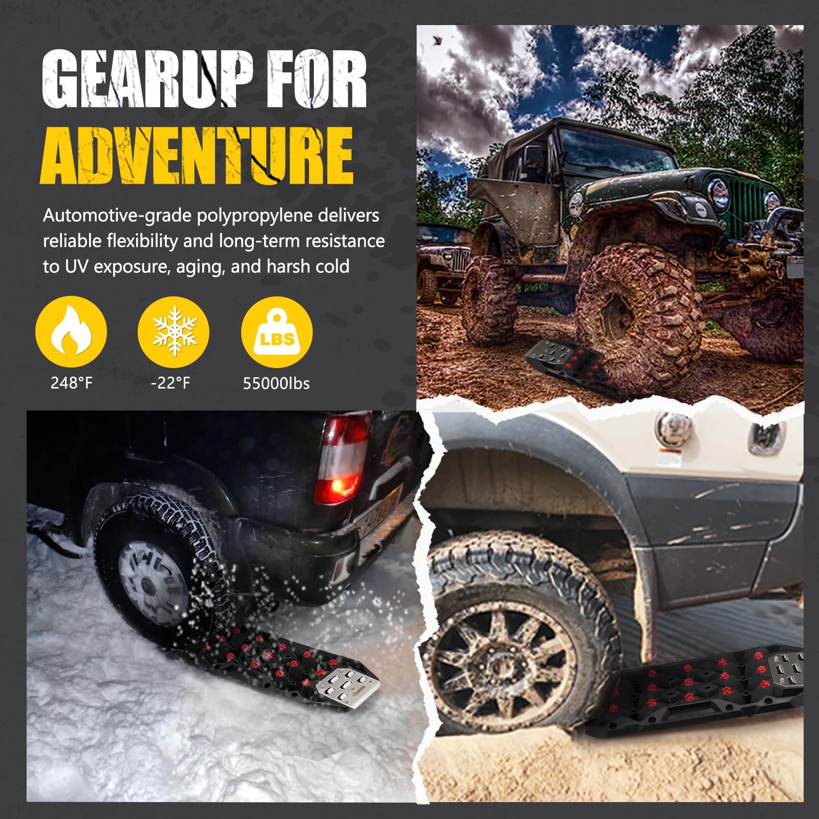 Offroad Traction Boards with Jack Base, Pair Portable Recovery Track Tire Tra…