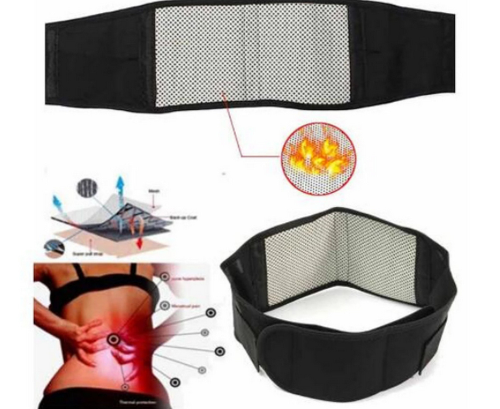 Low Back Support Brace Belt Medium Tourmaline Far Infrared Self Heating Stone