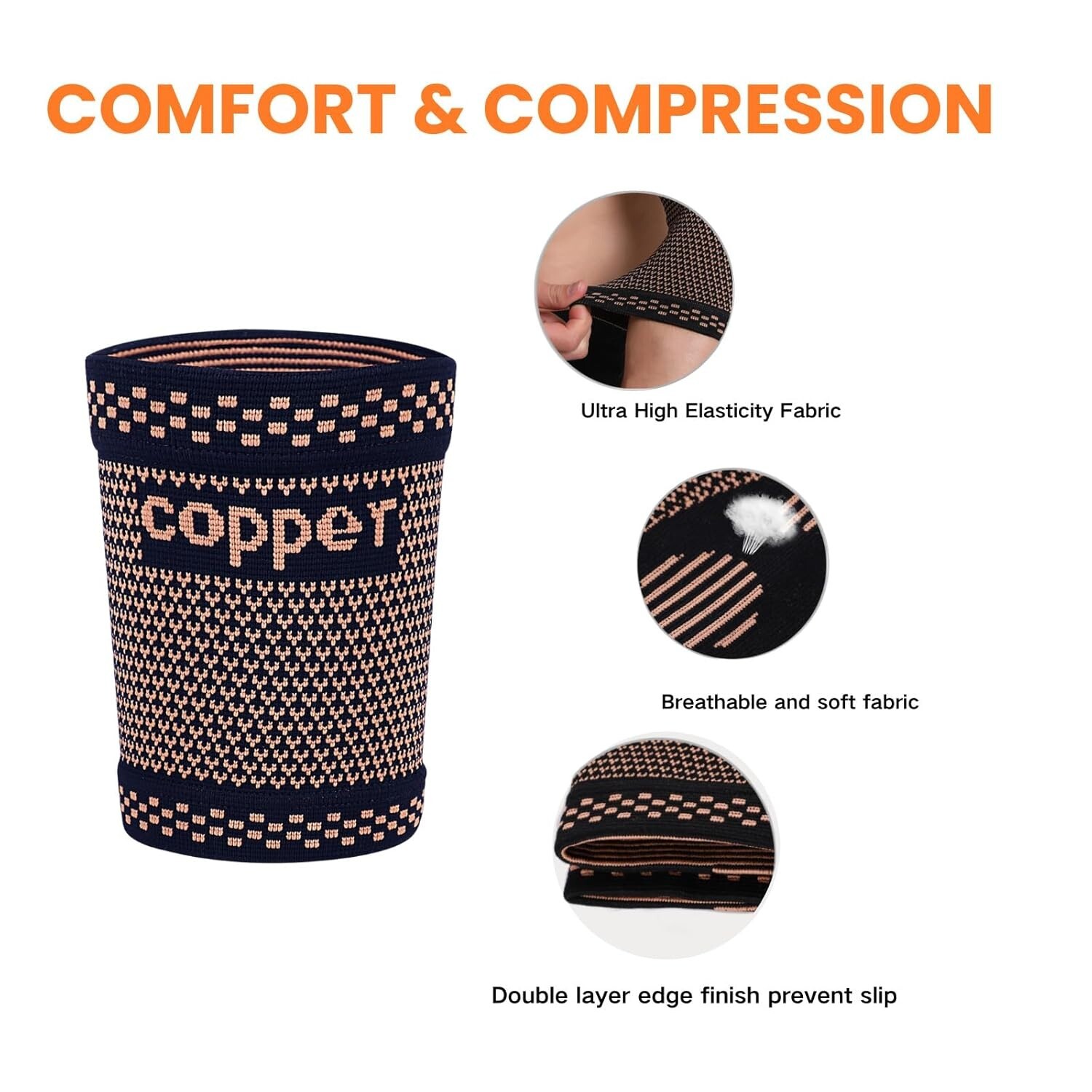 Bicep Compression Sleeve 1 Pair,Copper Upper Arm Compression Sleeve,Bicep Ten…