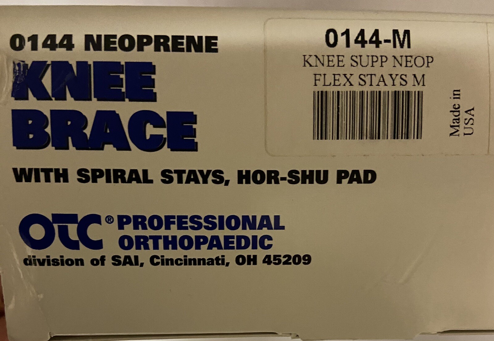 OTC Knee Brace Neoprene Sleeve Hor-Shu Pad Spiral Stays