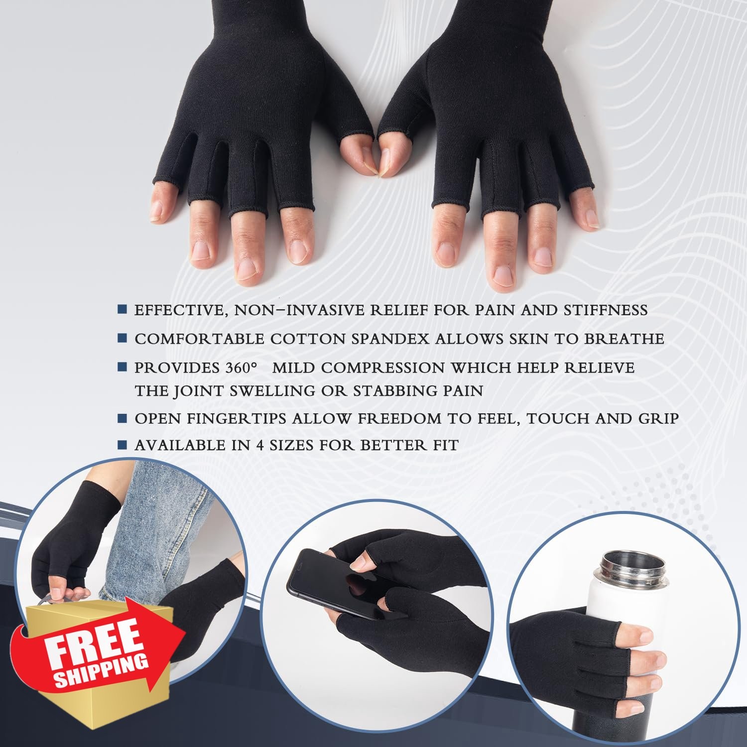 HENOTIC Arthritis Compression Gloves Fingerless Black Size S Men Women