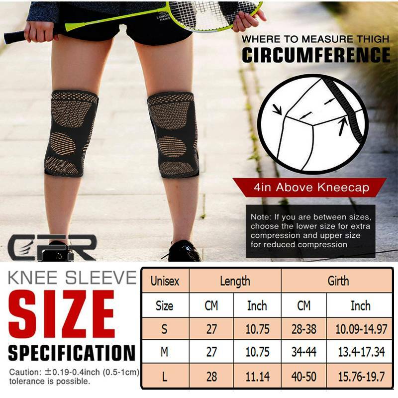 Copper Compression Knee Support Leg Sleeve Brace Sports Arthritis Injury Relief