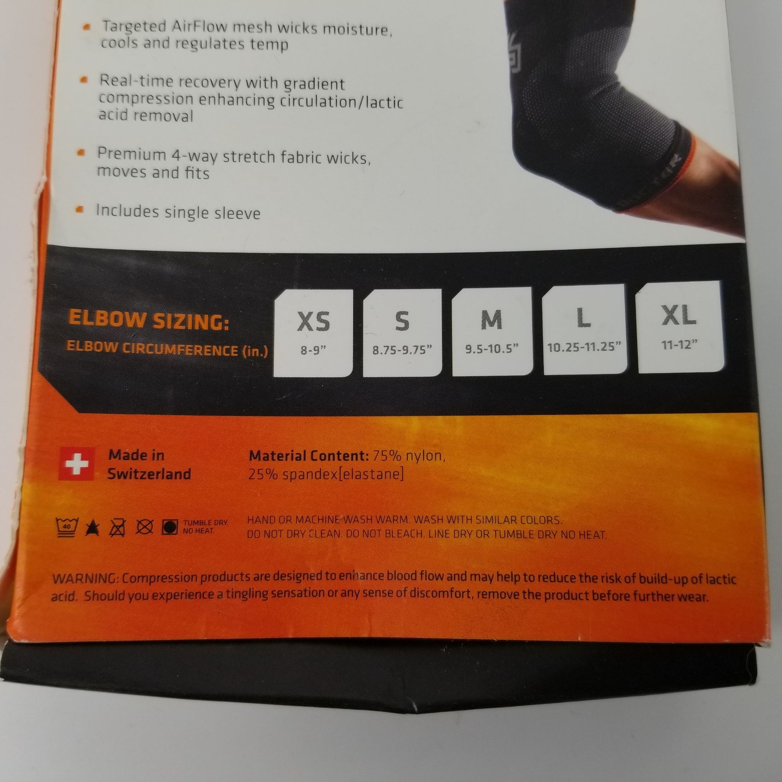 Shock Dr Elbow SVR Support Compression Sleeve L 10.25″ – 11.25″ Black Swiss NEW