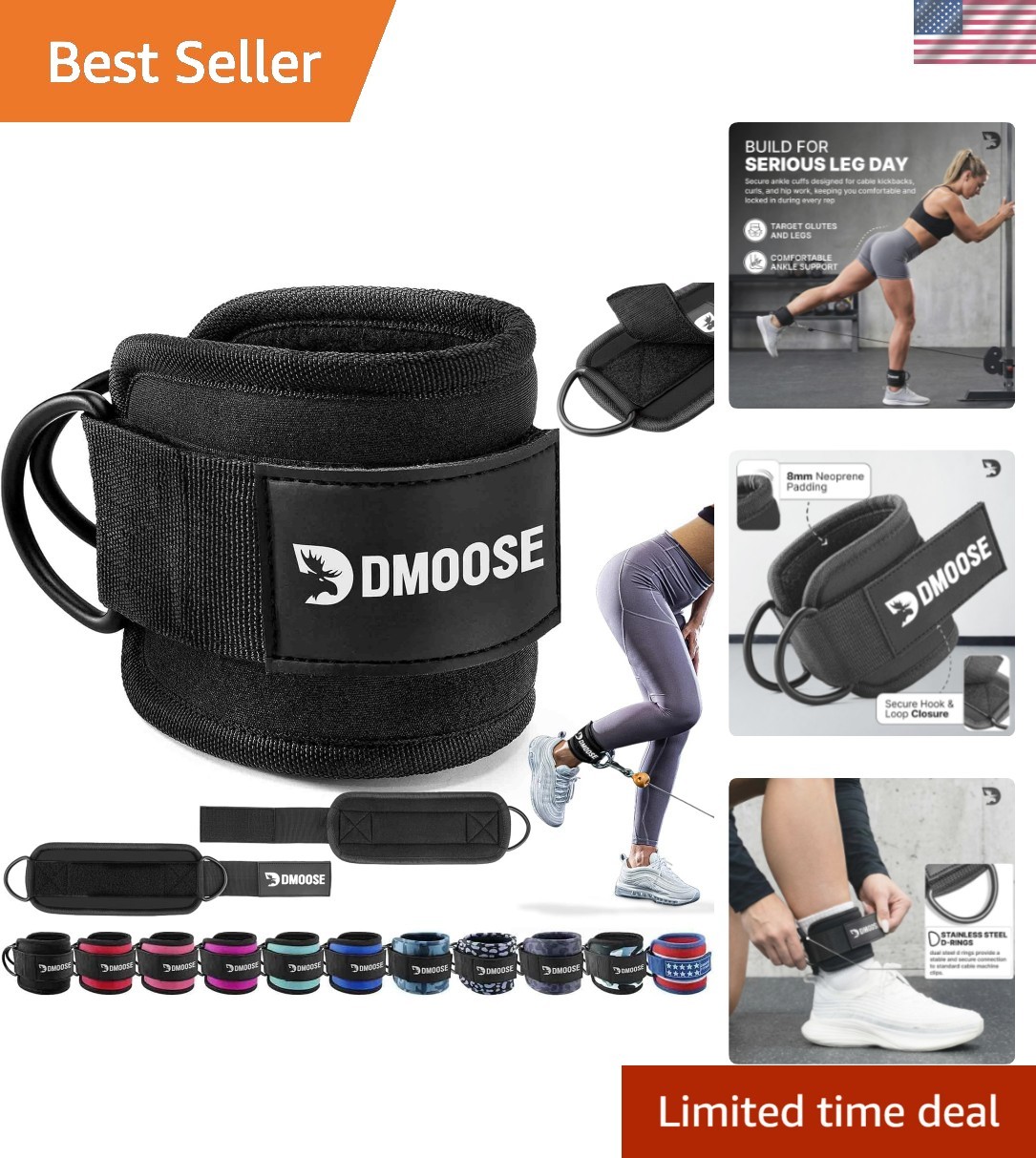 DMoose Ankle Strap for Cable Machine – One Size Fit with Padding, Workout Ki…