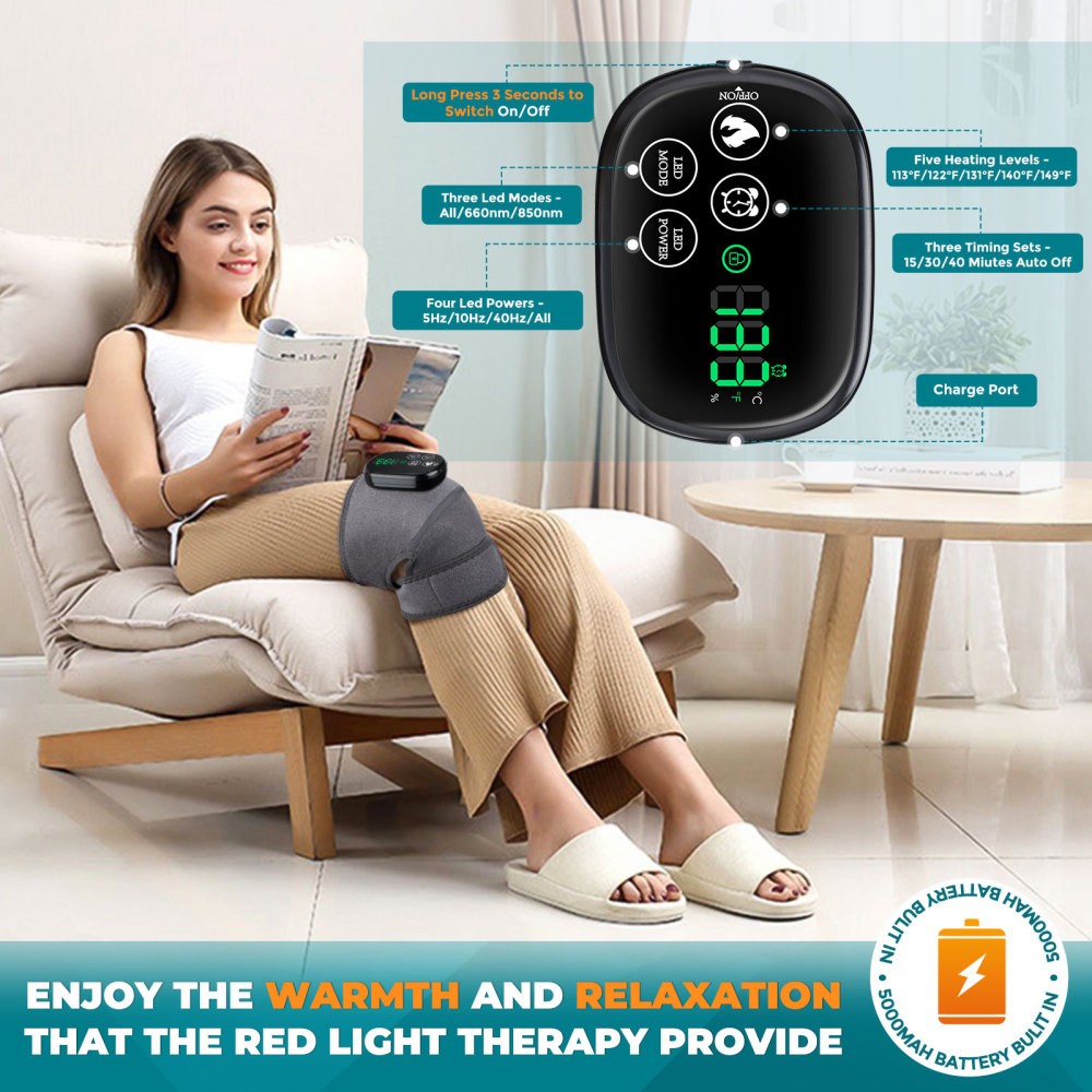 650nm&880nm Infrared Light Therapy Joint PainRelief Adjustable Heated Knee Brace