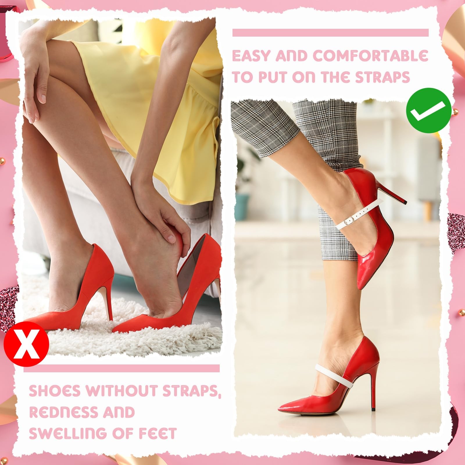 12 PCS Detachable Shoe Ankle Straps Adjustable PU Leather Belt Loose Heels