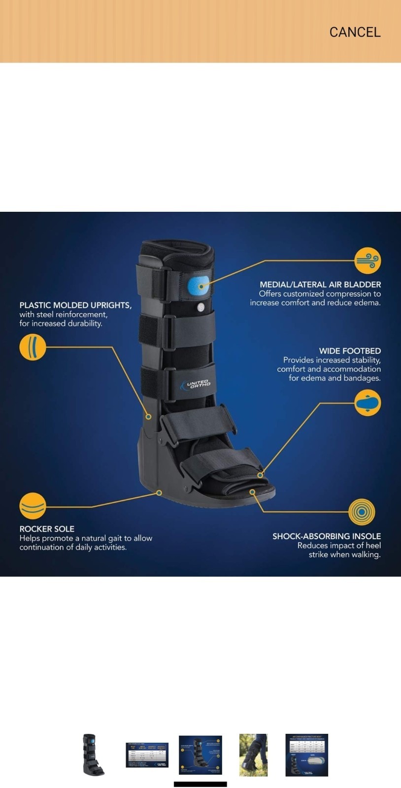 United Ortho Air Cam Walker Fracture Boot, Small, Black Model No. USA14003