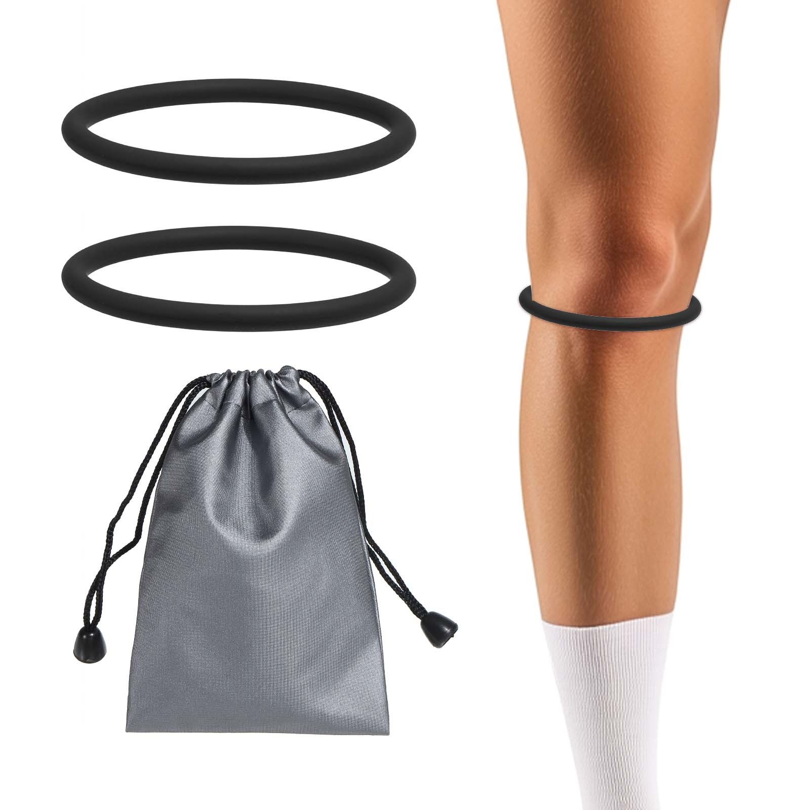 Patella Band Silicone Knee Band with Storage Bag – (1 Set, Black)