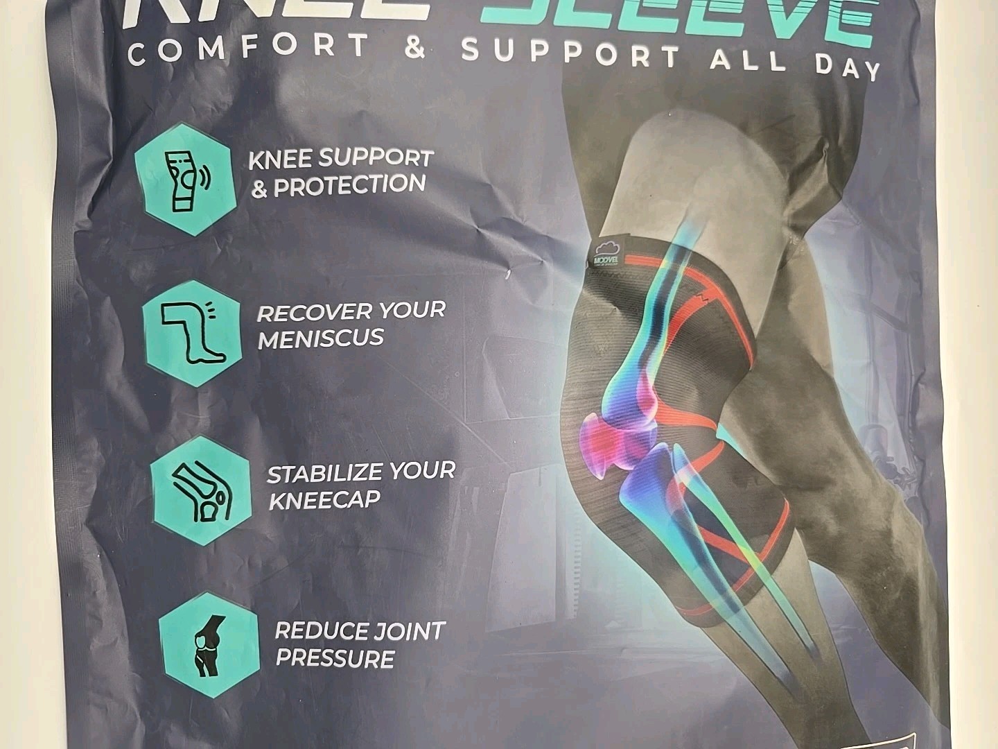 MODVEL MV-605 Knee Compression Sleeve Brace Pair XL Gray Turquoise 2 Pack