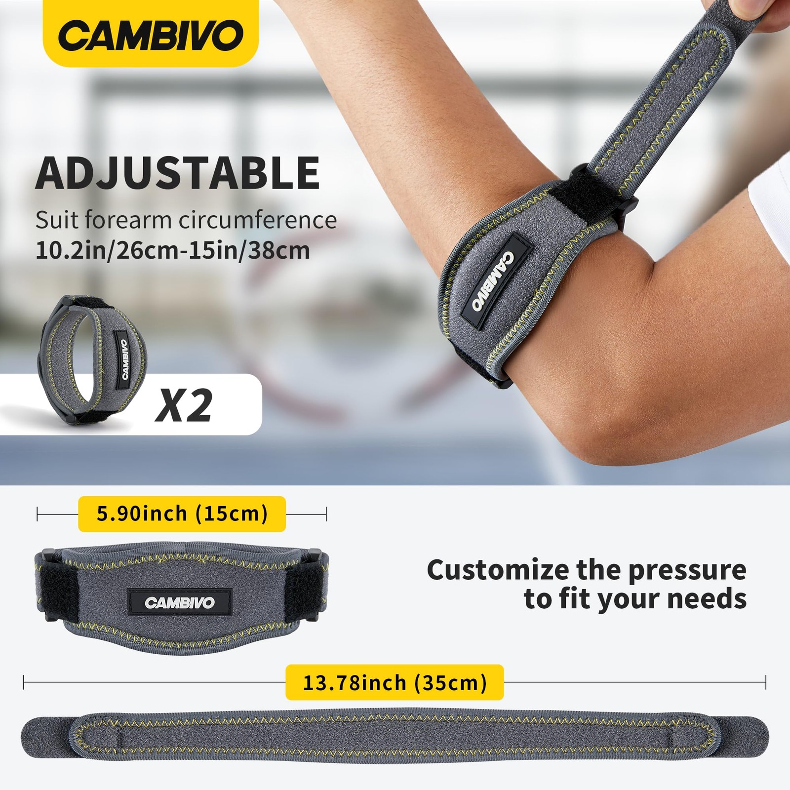 CAMBIVO 2 Pack Tennis Elbow Brace for Men & 2 Count (Pack of 1), Dark Gray