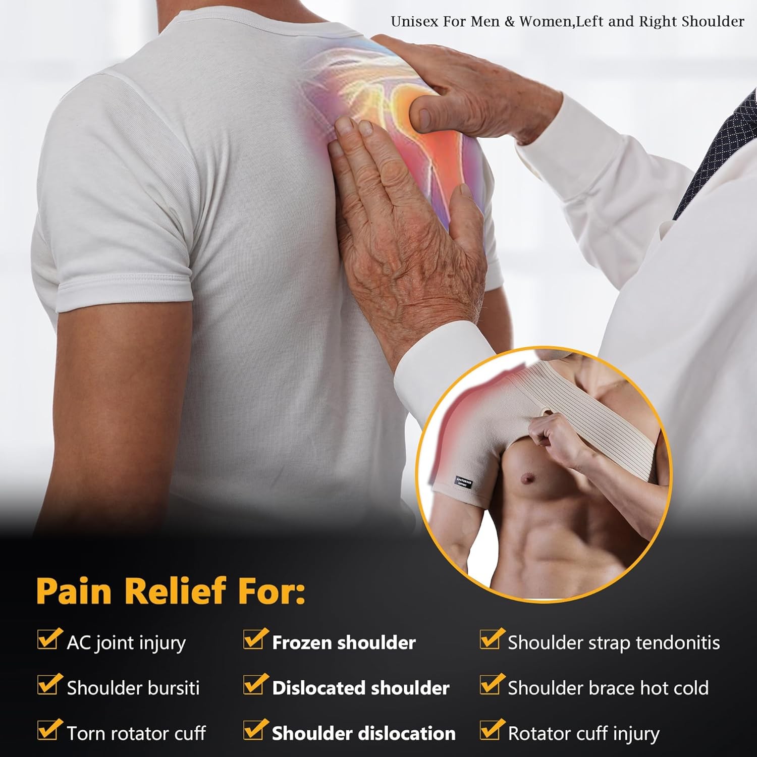 SPOBTRACE Shoulder Brace For Torn Rotator Cuff For Men Women, Adjustable Shoulde