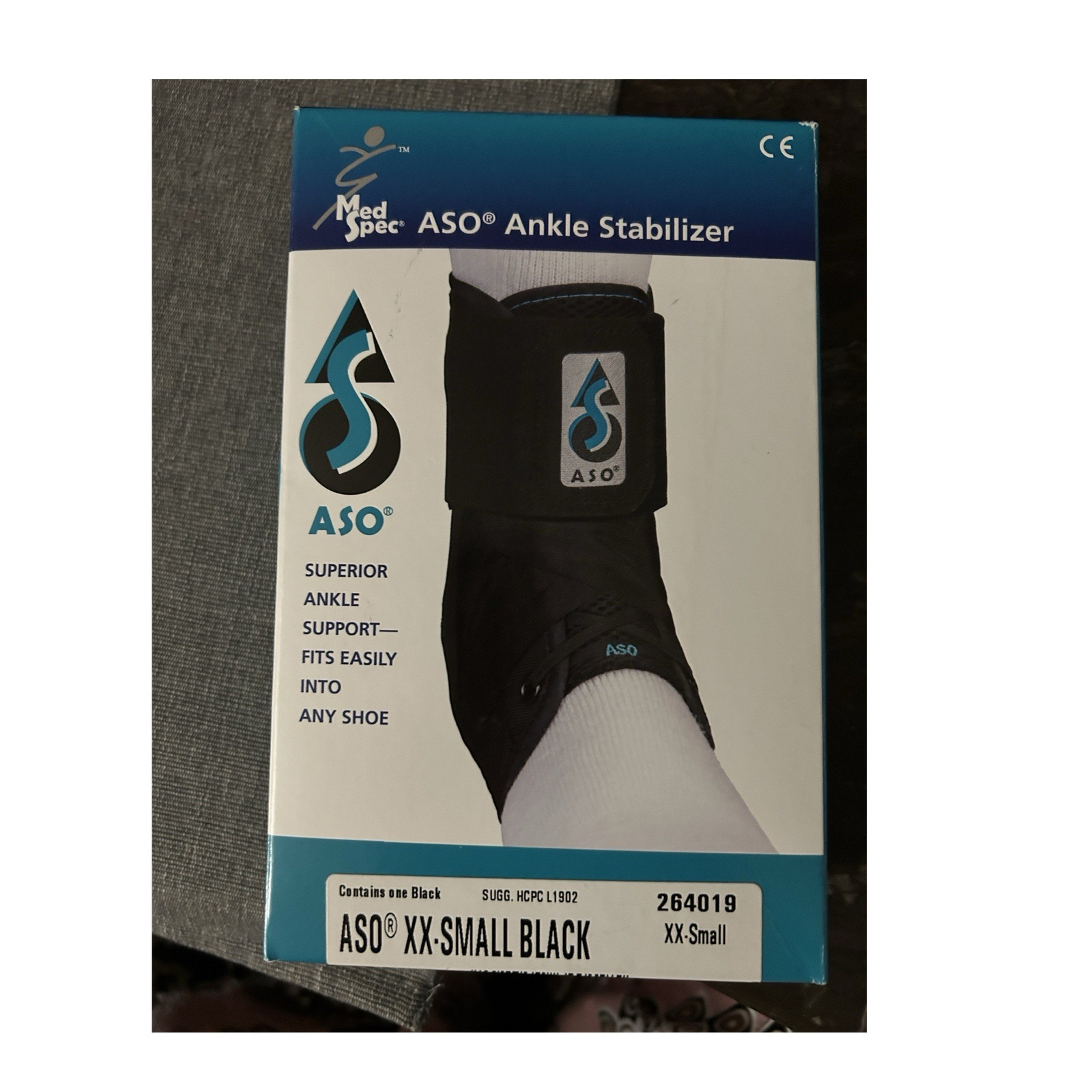 Med Spec ASO Ankle Stabilizer Orthosis Brace Support, Left/Right, Black XX-Small