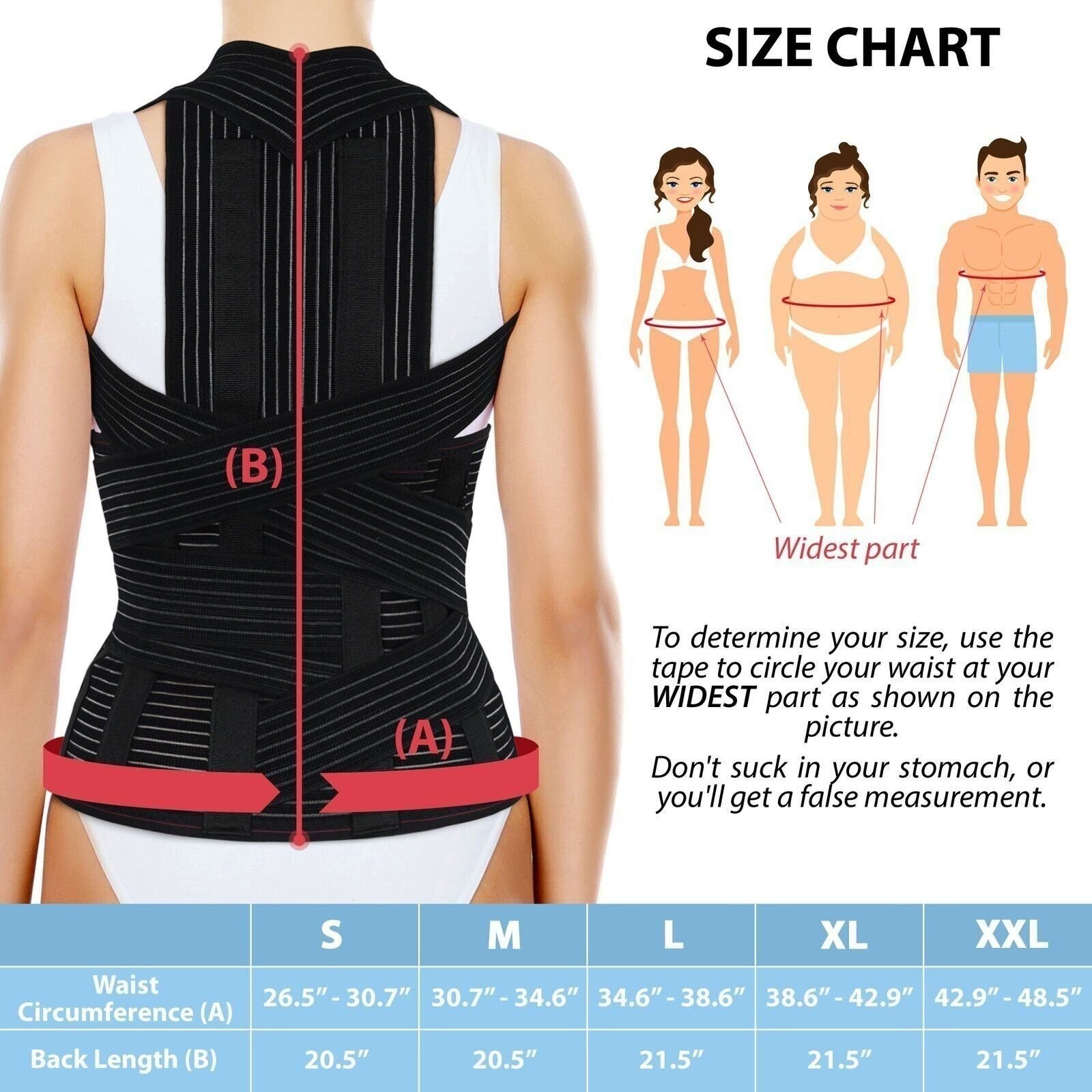 Full Back Support Brace with Removable Dorso-lumbar Pad – Back Pain Relief