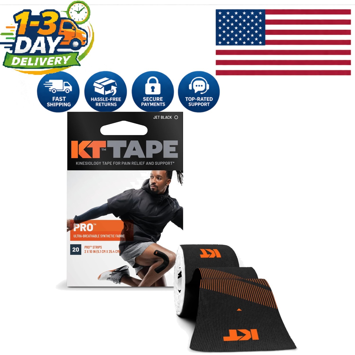 Athletic Tape – 20 Water-Resistant 10” Precut Strips, Latex-Free for Pain Relief