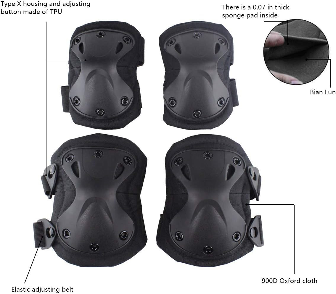 Combat Knee & Elbow Protective Pads Set for Outdoor CS Paintball Game Cycling Sa