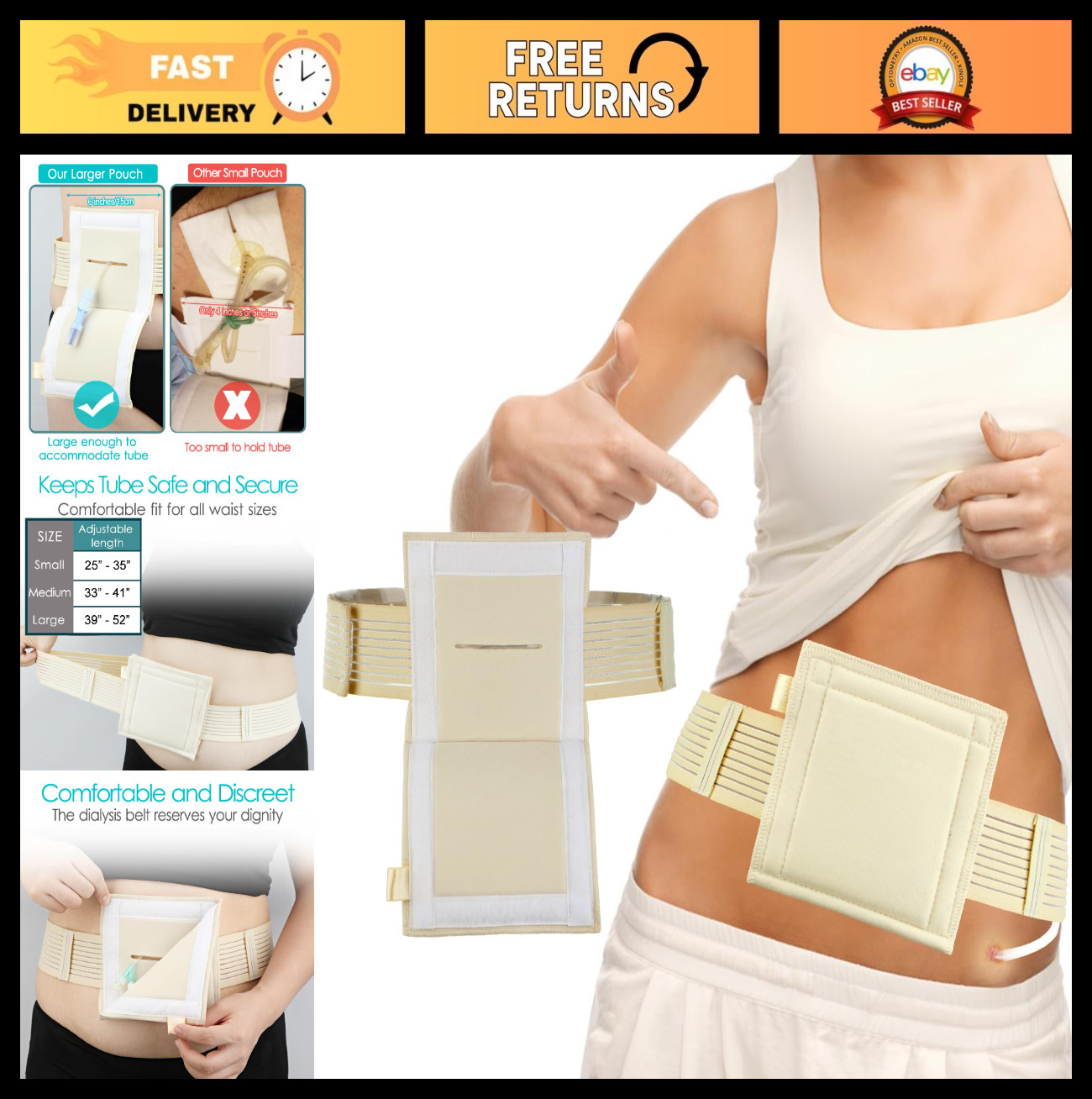 2 Pack Feeding Tube Belt – Breathable G-Tube Holder, Protective Beige Slit Desig