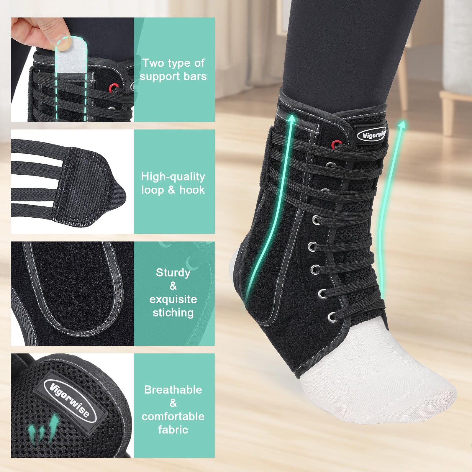 Size M Lace Up Ankle Brace Women Men Quick Adjustment Side Stabilizer 1 PCS