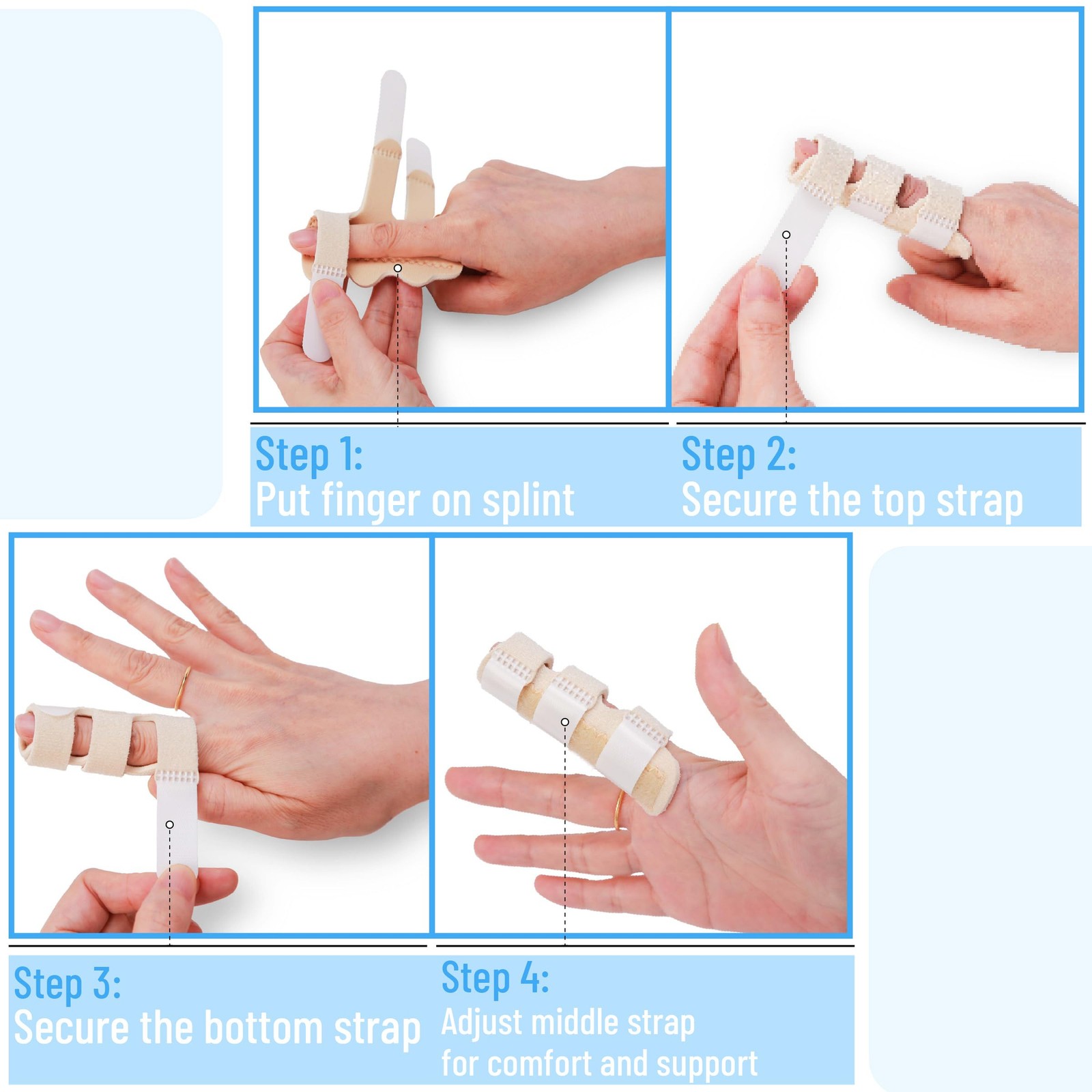 DR JK- Finger Splint, 4 Pack, Beige, Finger Brace for Arthritis, Injury & Sprain