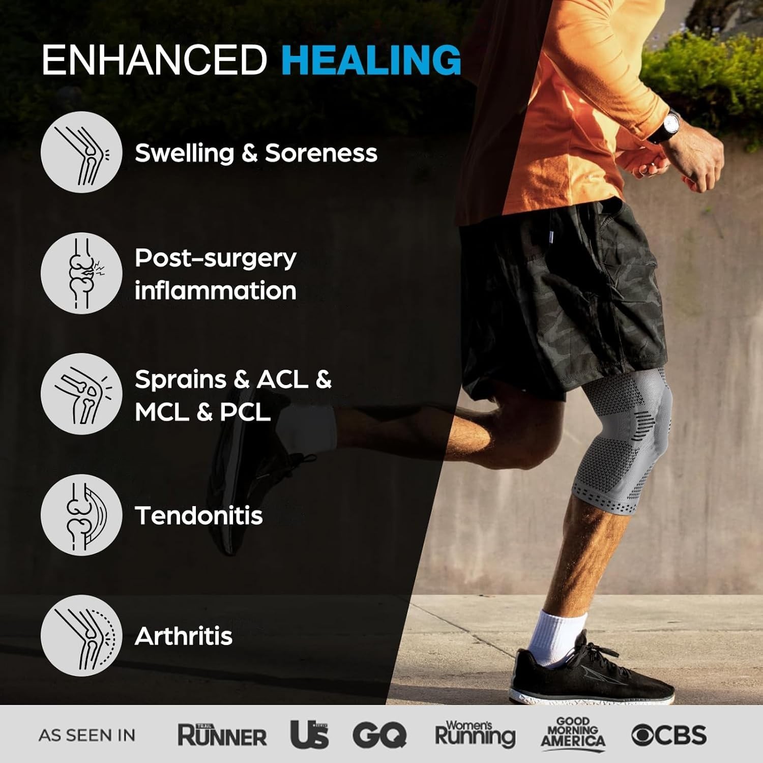 Elite Compression Knee Brace with Patella Gel Pad & Stabilizers for Pain Relief
