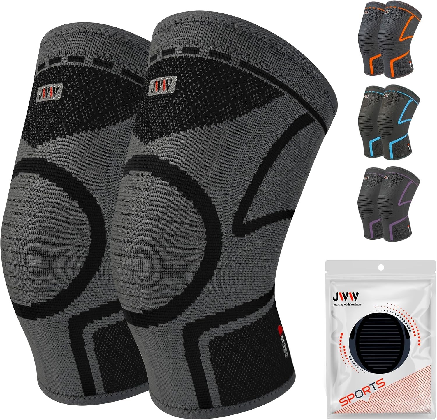 Knee Compression Sleeve 2 Pack, Knee Brace For Men And Women, Black, L | Knee Pa