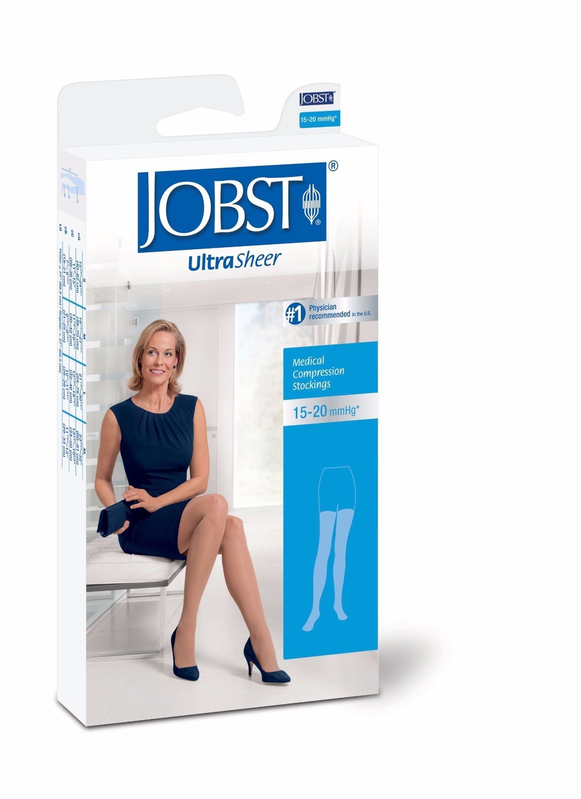 Jobst Womens UltraSheer Thigh Supports 15-20 mmhg Silicone Stockings Diamond Pat