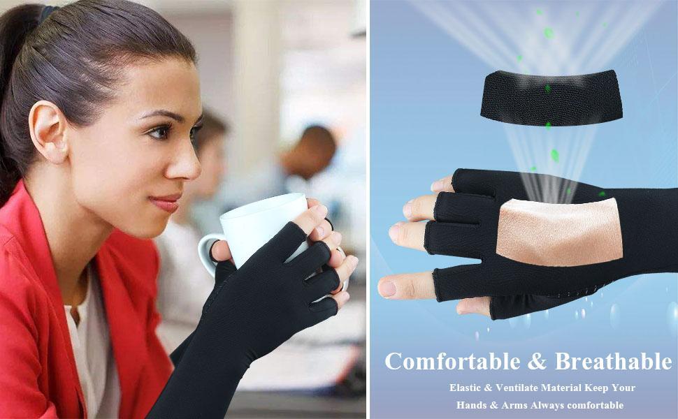 Copper Compression Long Gloves Gym Arthritis Carpal Tunnel Support Pain Relief ~
