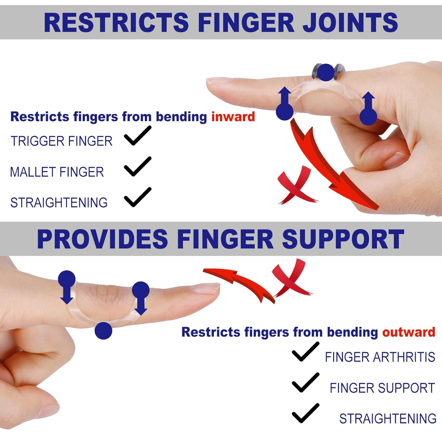 8Pcs Clear Oval Finger Splints & Click-Lock Adjustment Kit, 4 Graduated Finger R