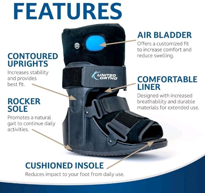 United Ortho USA14115 Short Air Cam Walker Fracture Boot, Medium, Black