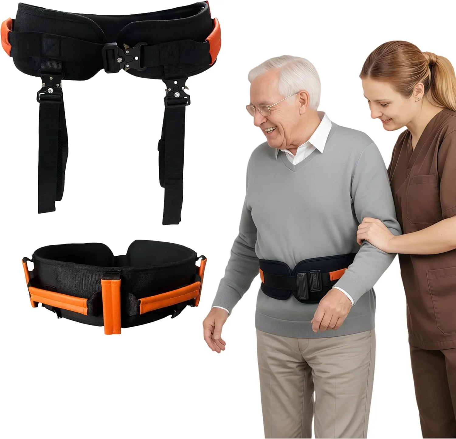 Gait Belt, Upgraded with Metal Buckle & Detachable Leg Straps, 7 Reinforced Hand