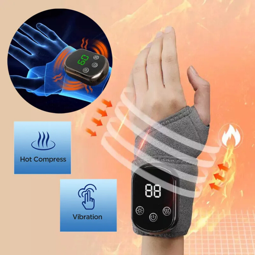 Cordless Heated Vibration Wrist Massage Arthritis Pain Relief Hand Support Brace