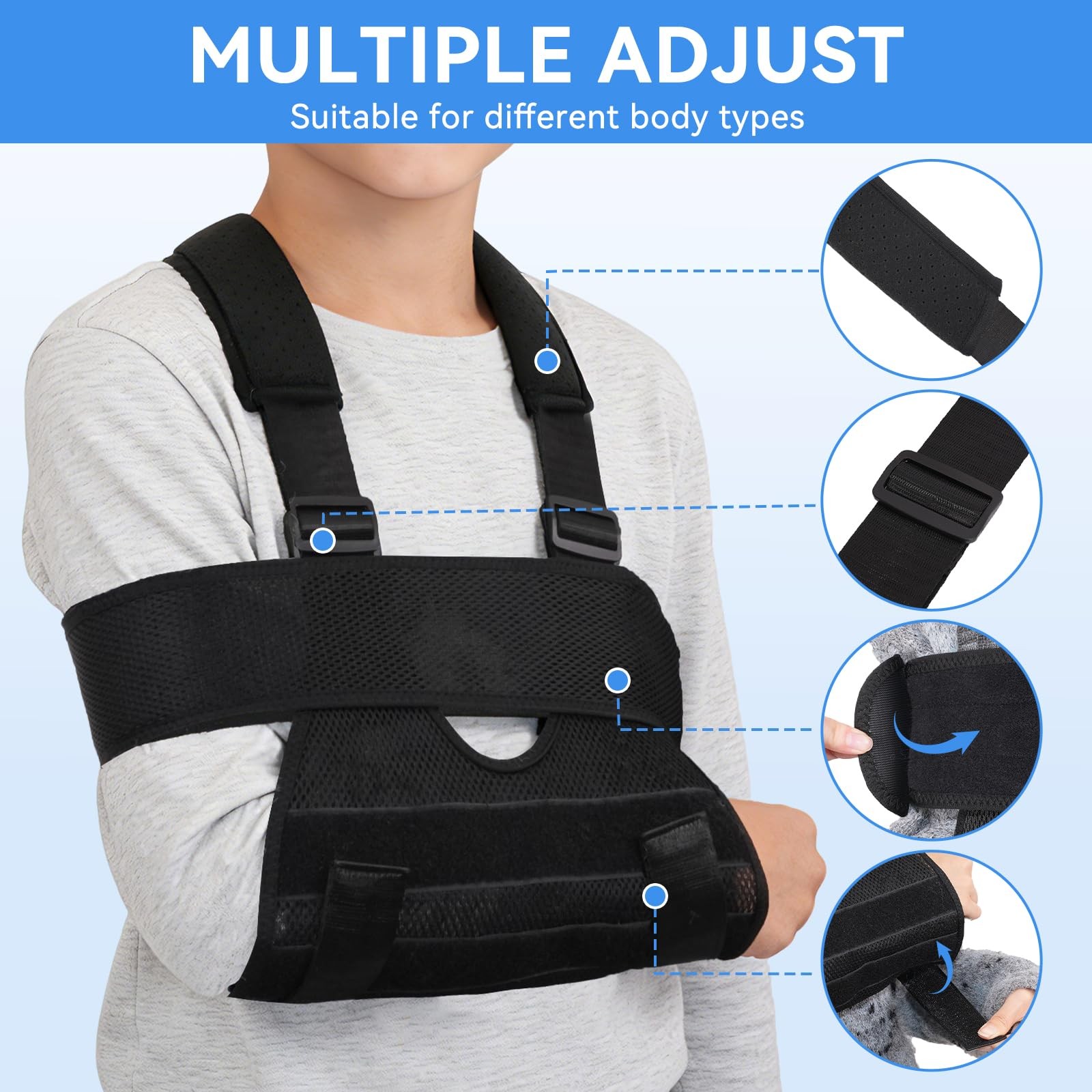 Mesh Breathable Arm Sling Children Adjustable Shoulder Immobilizer Black XS