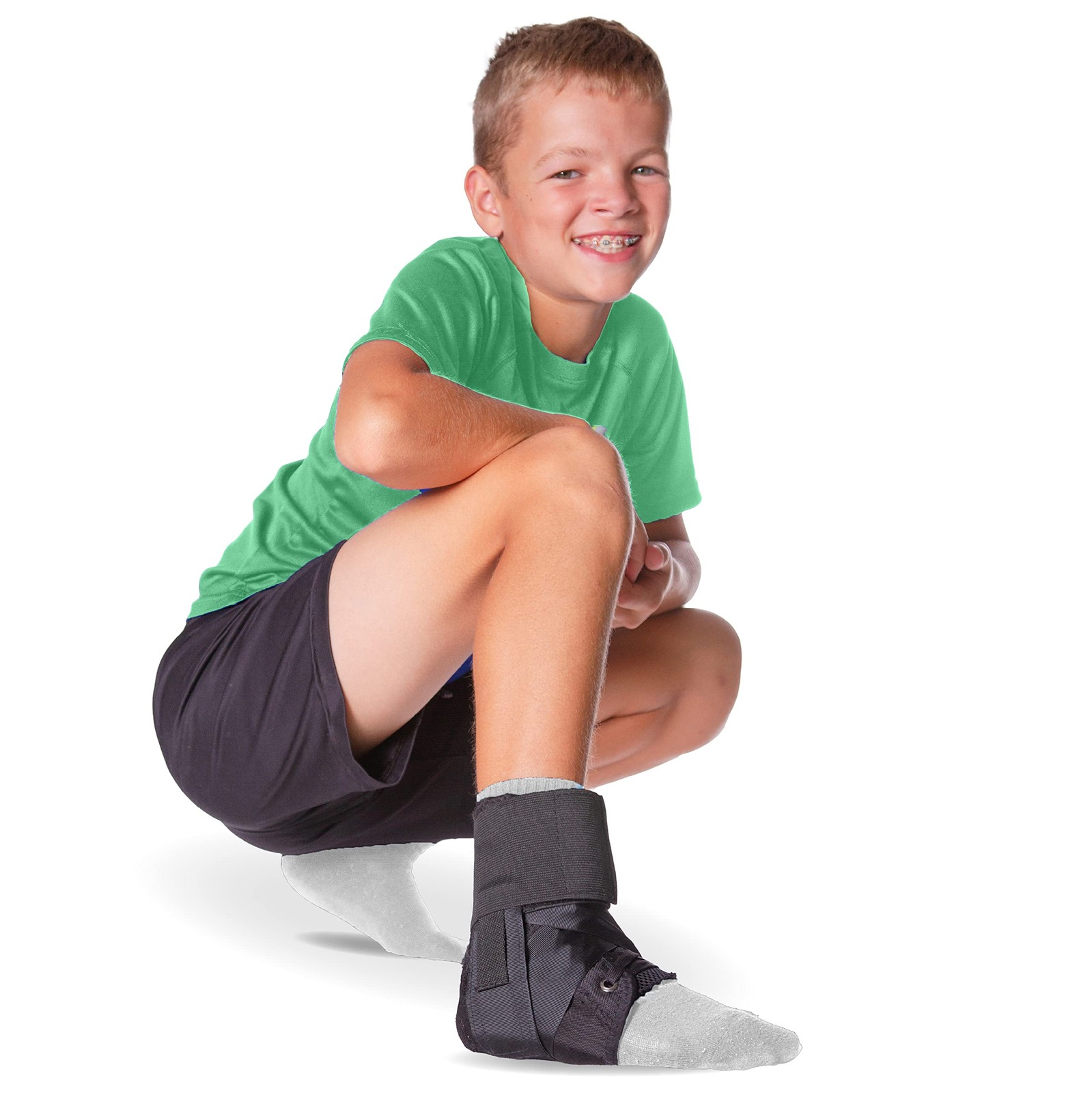 BraceAbility Lace Up Kids Ankle Brace – Pediatric Figure 8 Small, Black