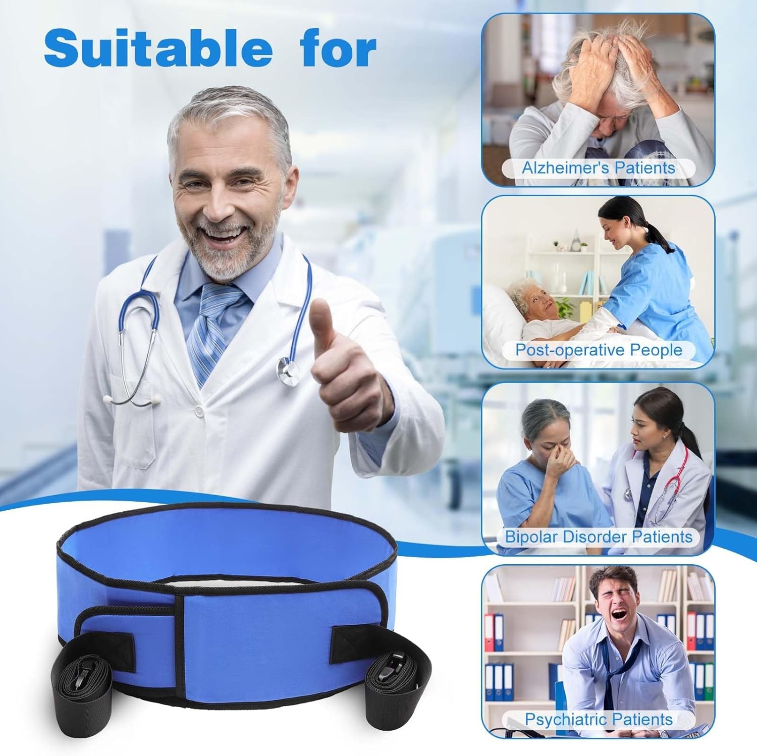 Rhino Valley Medical Bed Restraint Strap for Elderly, Anti-Fall Waist Restraints