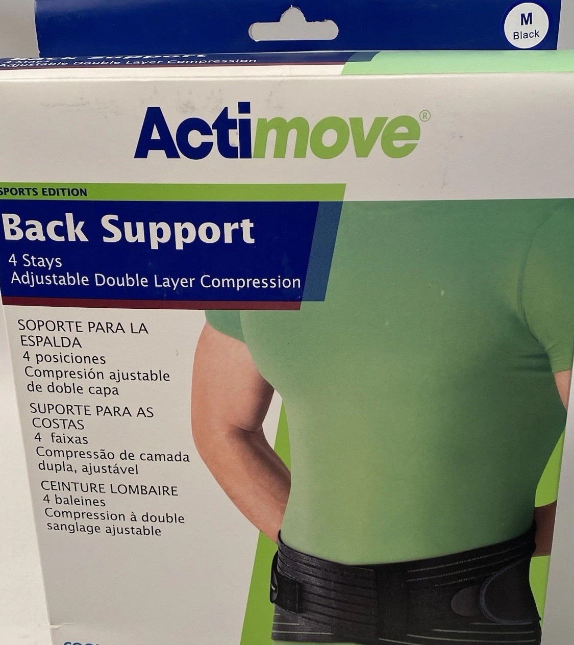 Back Support Size M Adjustable Double Layer Compression Black Actimove MEDIUM