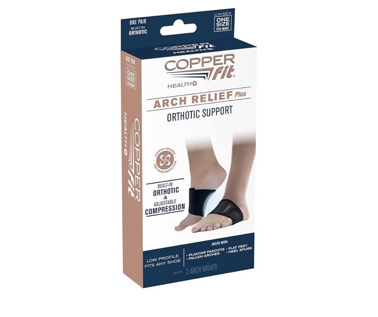 Copper Fit Health Unisex Arch Relief Plus with Built-In Orthotic Support – Black