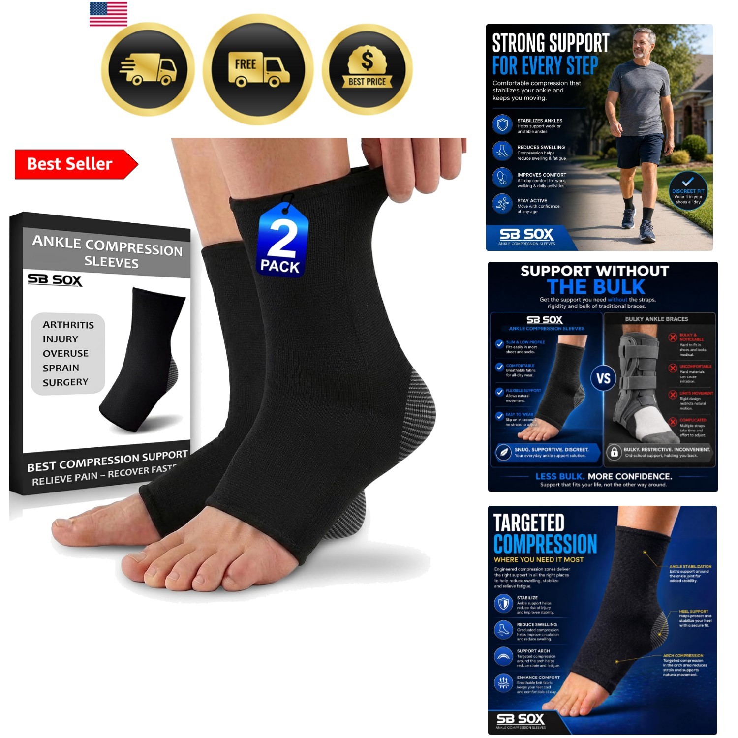 Ankle Compression Sleeve for Men and Women 1 Pair – Ankle Brace Support Stabi…