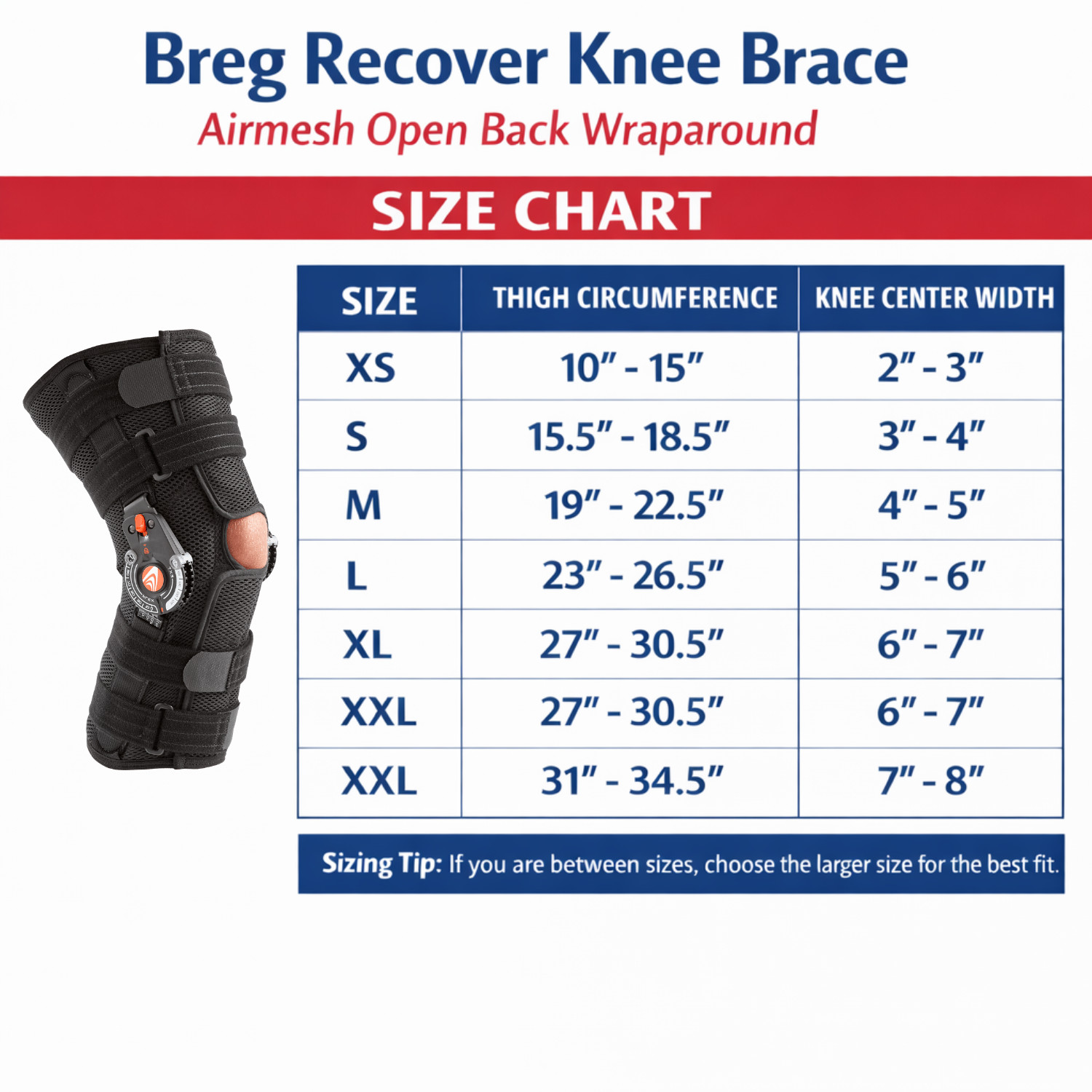 Breg Recover Knee Brace Airmesh Open Back Wraparound – Short