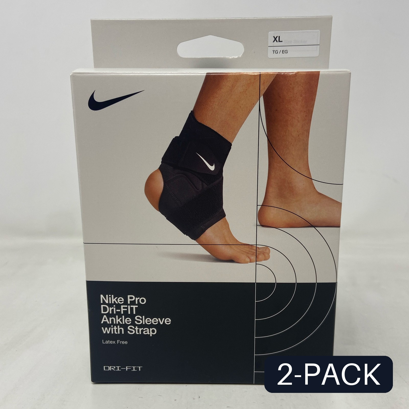 Nike Pro Dri-FIT Ankle Sleeve w/ Strap Black/White XL – 2 PACK