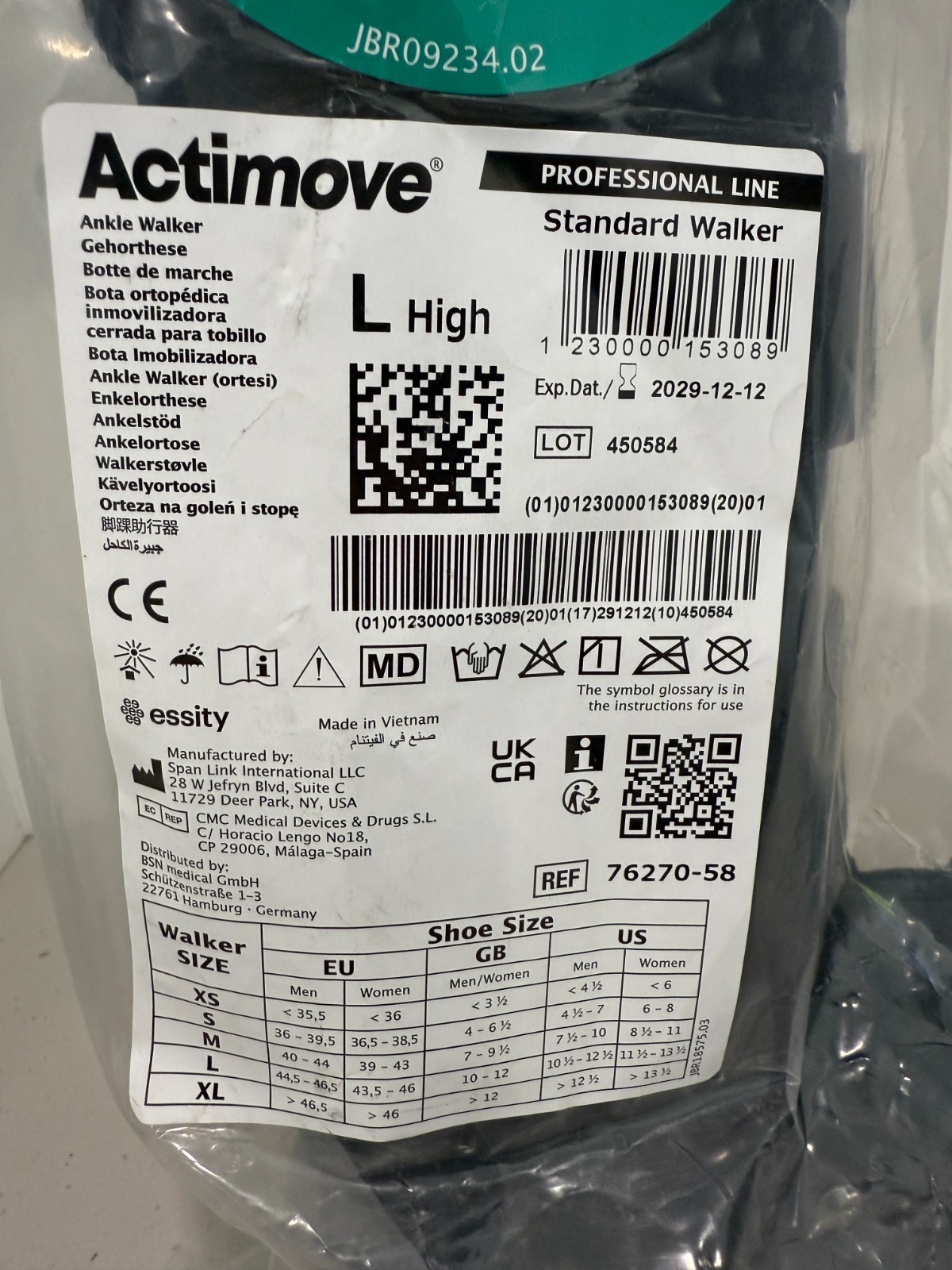 Actimove Pro Line Standard Walker Boot High Left or Right Leg Small / Large BNIB