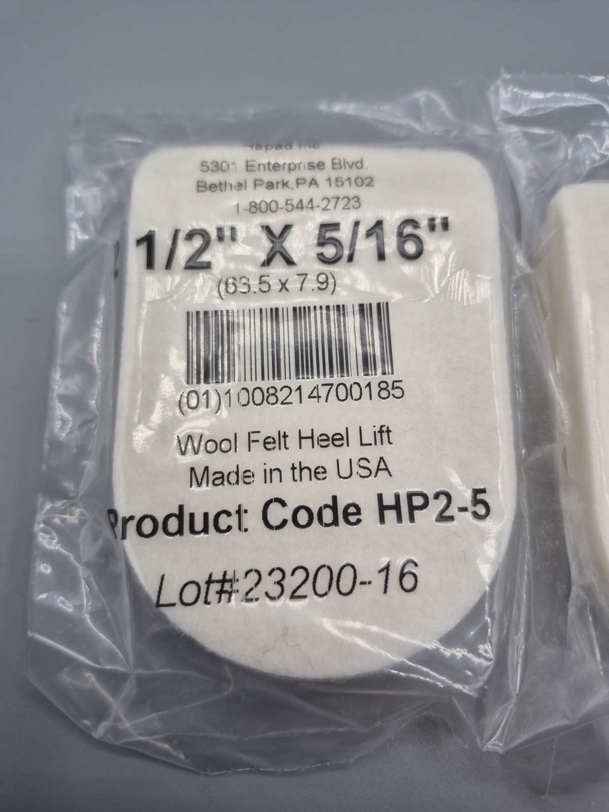 Lot of 2 Pair Wool Felt Heel Lifts 2 1/2″ x 5/16″ Hapad HP2-9 Cushion Support