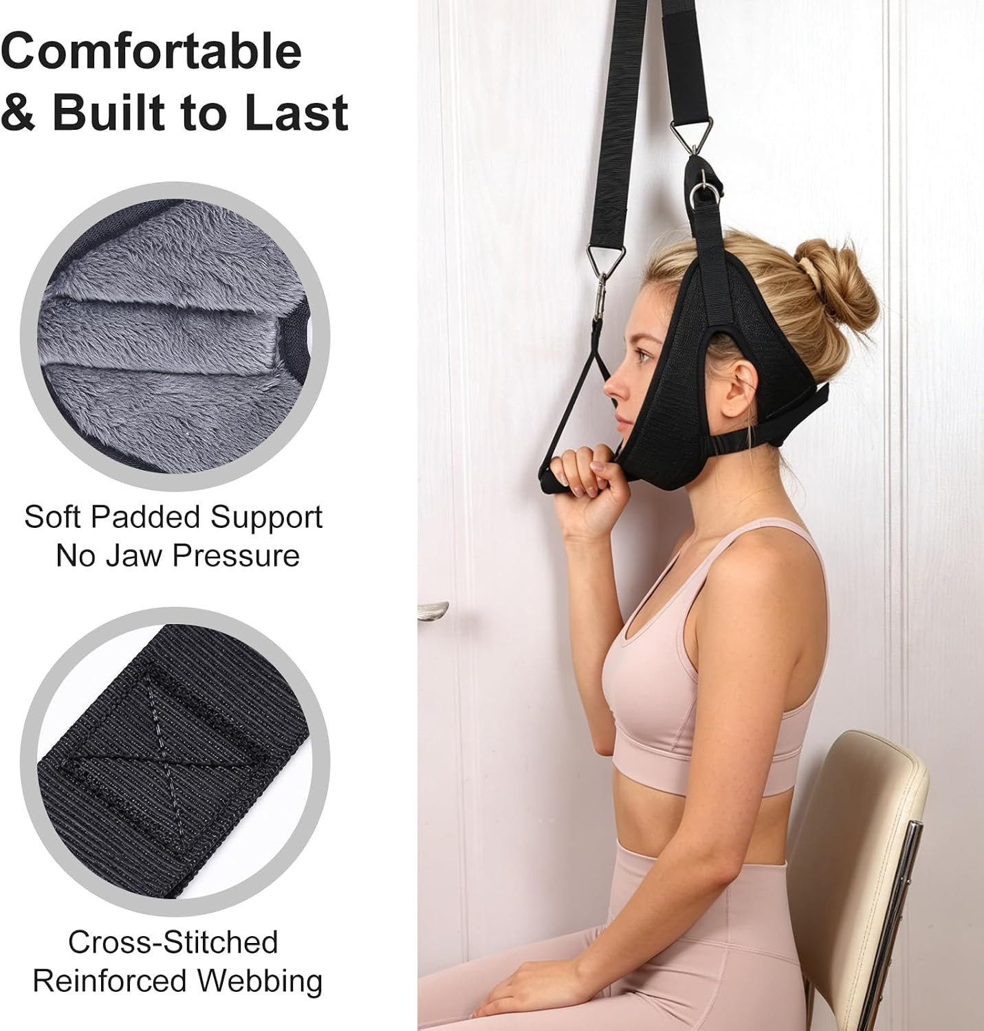 Over Door Cervical Decompression Strap, Adjustable Neck Hammock Traction Gear wi