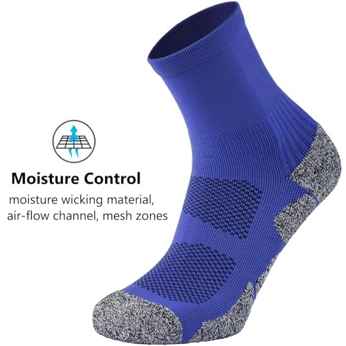 Compression Athletic Quarter Socks Cushioned for Men Large 4-pairs Royal Blue