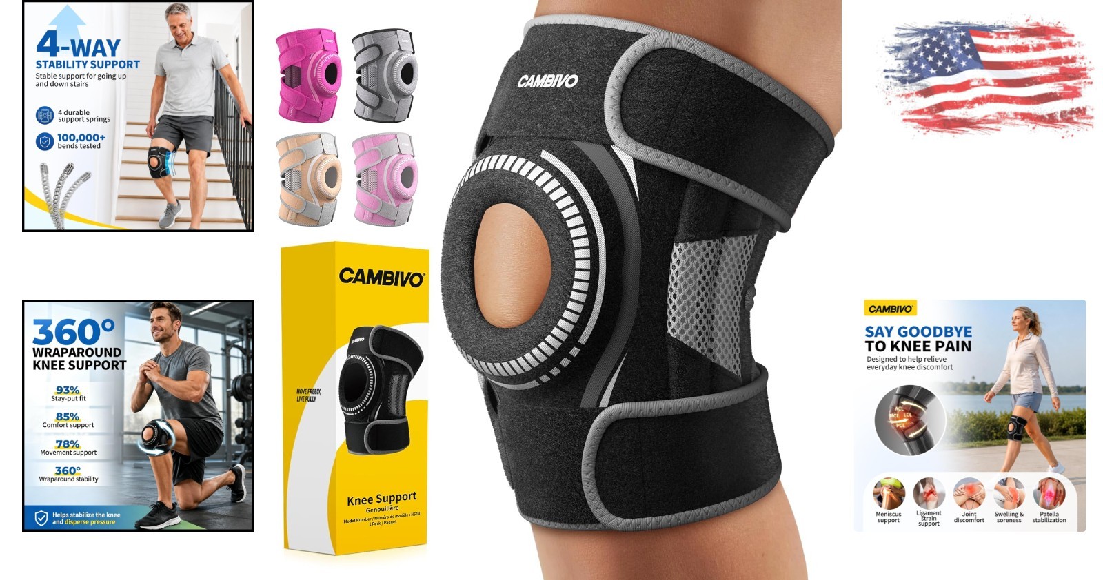 ELITE Adjustable Knee Brace with Gel Pad & Stabilizers for Pain Relief – Large