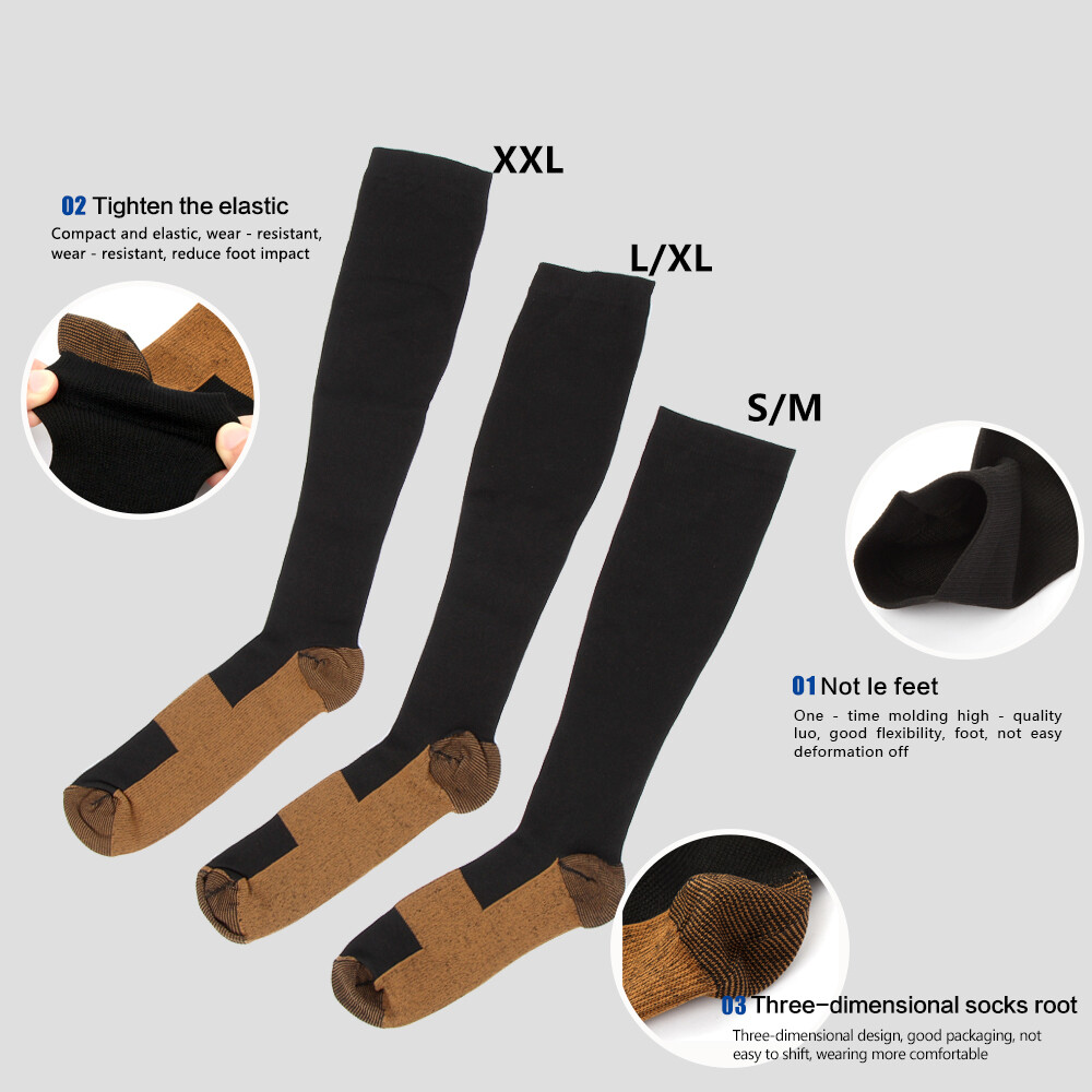 1 – 3 Pairs Copper Compression 20-30mmHg Graduated Support Socks For Mens Womens