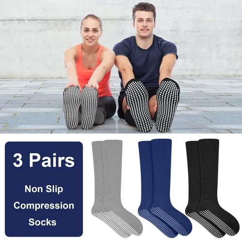3 Pair Non Slip Compression Socks for Women Men 20-30 Mmhg Anti Skid Graduate…
