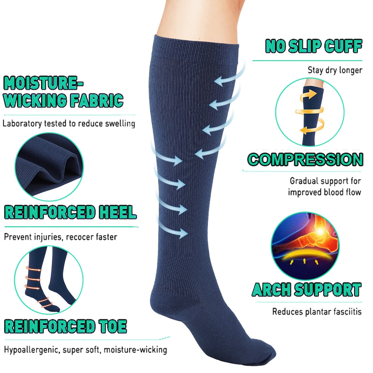 6Pairs Compression Socks Knee High 20-30mmHg Graduated Support Men Women S-XXL