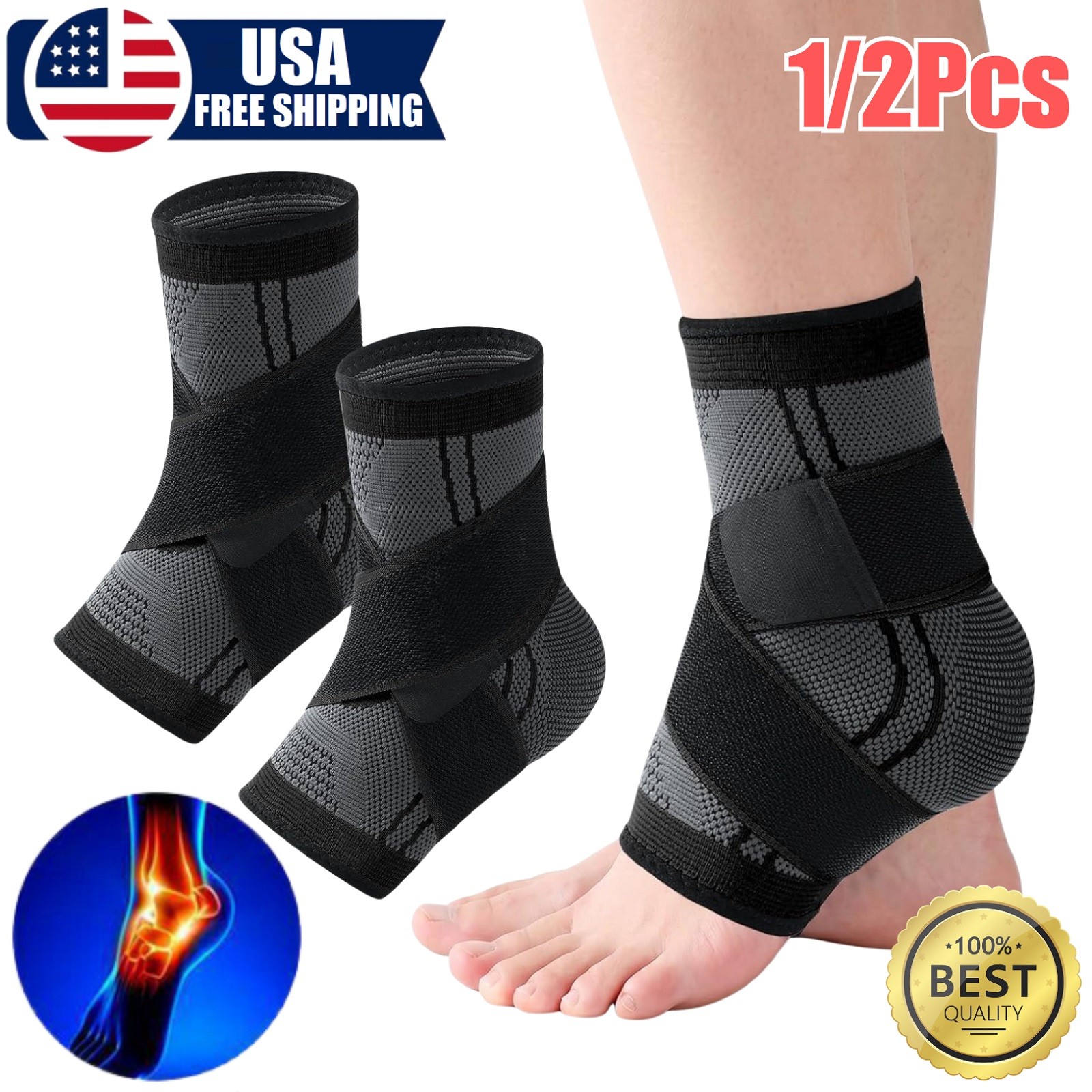 Ankle Brace, Achilles & Plantar Fasciitis Relief Compression Sleeve, Foot Brace